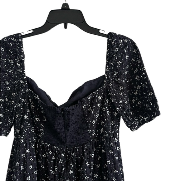 Anthropologie Maeve Lillianne Navy Blue Floral Eyelet Mini Dress size L - Picture 5 of 8